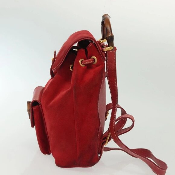 GUCCI Bamboo Backpack Suede Red Gold 003 1705 0030 Auth ep10393 - Picture 6 of 16